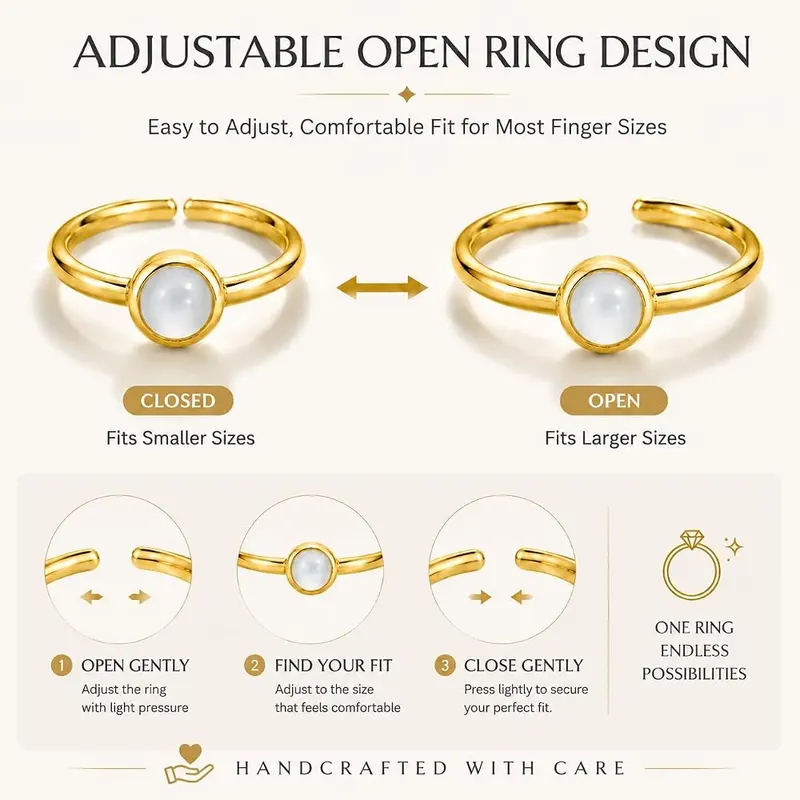 ANNIE WU Natural White Agate Ring Gold – 18K white gold plating