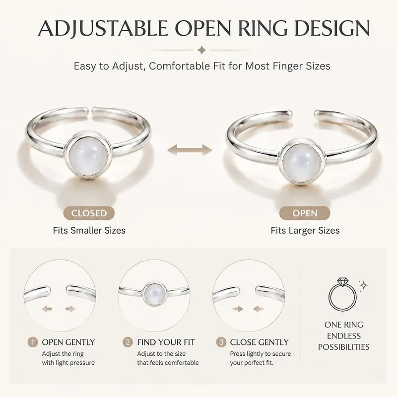 ANNIE WU Natural White Agate Ring Silver – Bright 18K white gold plating