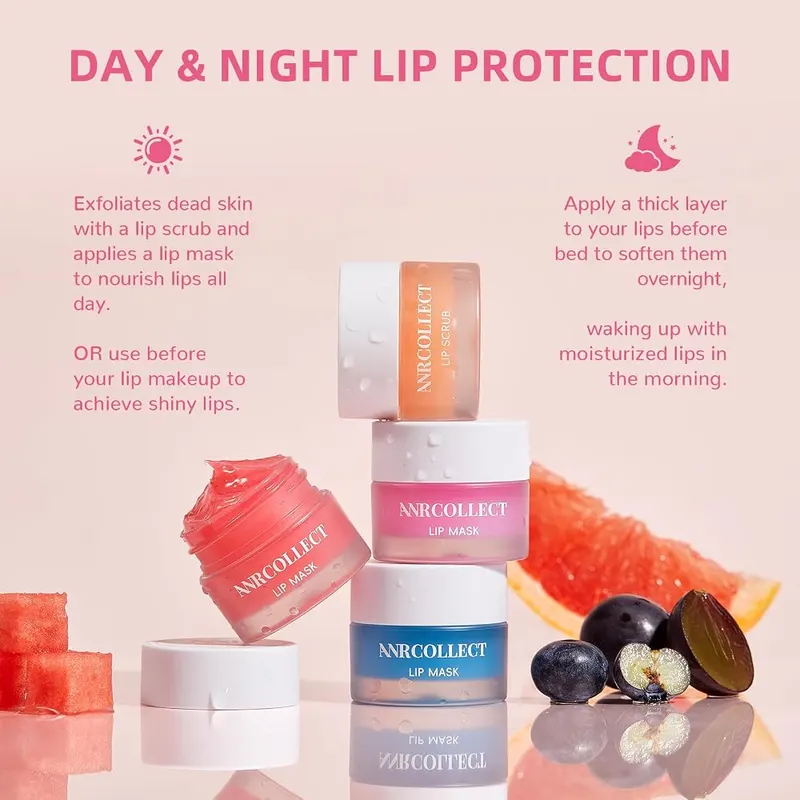 ANRCOLLECT 4-Pack Lip Scrub and Lip Mask – Gift-sized beauty bundle