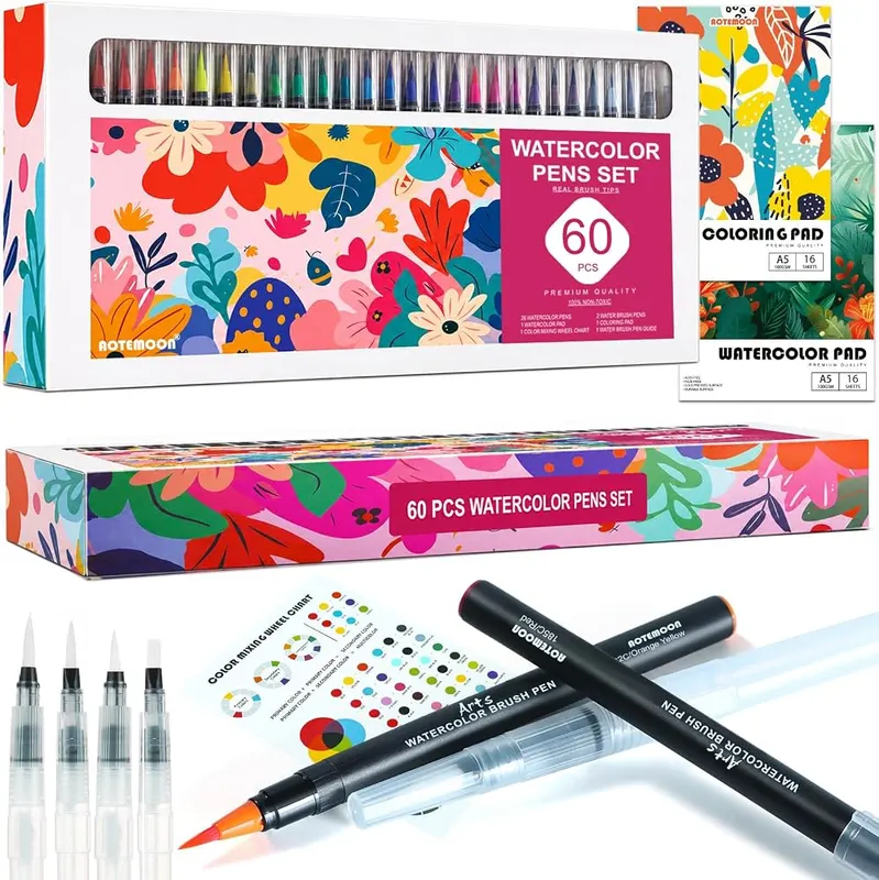AOTEMOON 60 PCS Watercolor Pens Set in 52 vibrant colors