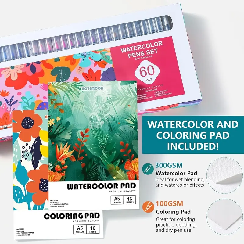 AOTEMOON 60 PCS Watercolor Pens Set – Color mixing chart and guide