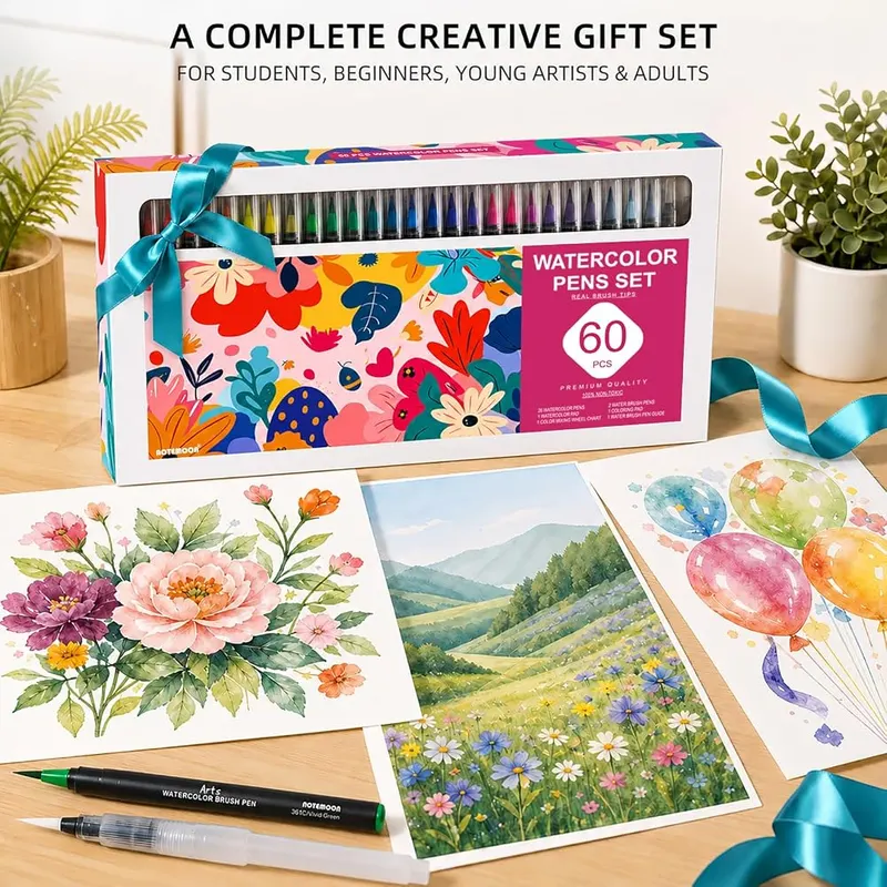 AOTEMOON 60 PCS Watercolor Pens Set – Gift-ready art kit