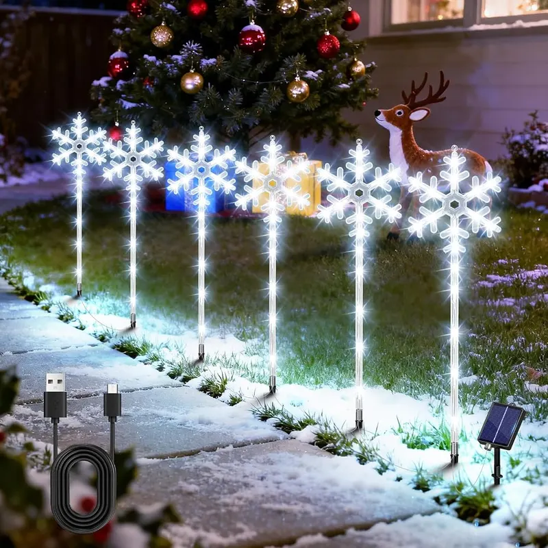 AOUNQ 102 LEDs Solar Christmas Snowflake Pathway in White