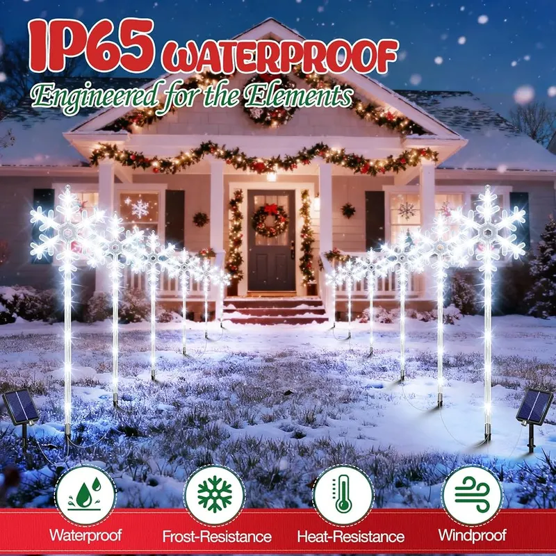 AOUNQ 102 LEDs Solar Christmas Snowflake Pathway – Large capacity rechargeable battery inside