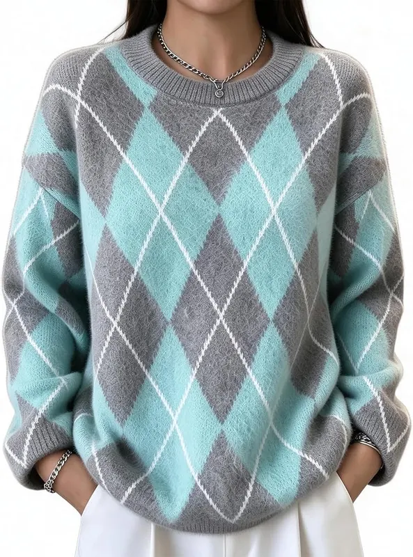 Generic Argyle Sweaters D08 Light Green in D08 Light Green
