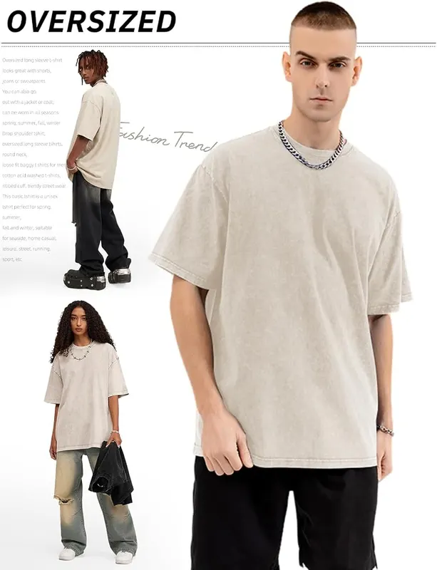 Arssm Men Oversized T Shirts Vintage Tee – Beige, size L shown