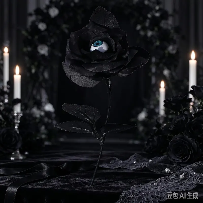 Artificial Black Rose Spooky Faux Flower Stem – product photo 4 of 7