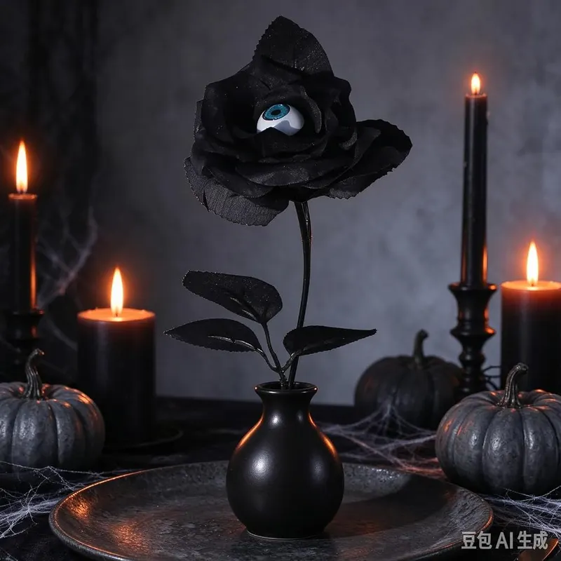 Artificial Black Rose Spooky Faux Flower Stem – product photo 5 of 7