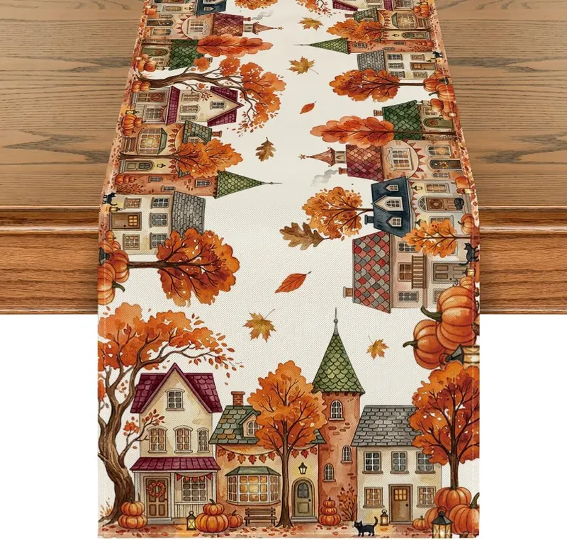 Artoid Mode 210 GSM Fall Table Runner Home Beige 13″ x 108″, Table Runner in Beige