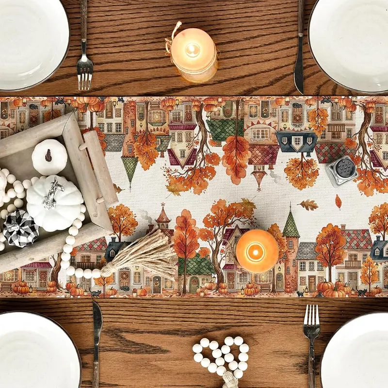 Artoid Mode 210 GSM Fall Table Runner Home Beige 13″ x 108″, Table Runner – Bright Home Decor