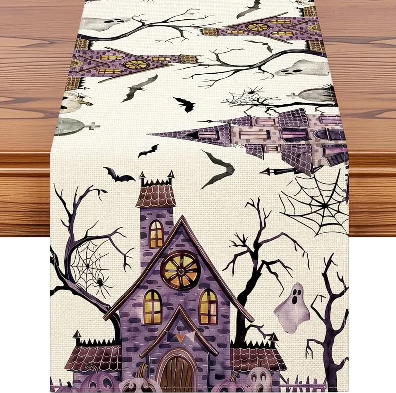 Artscope Purple Spooky Haunted House Tree Ghost 13″ x 72″ in Purple