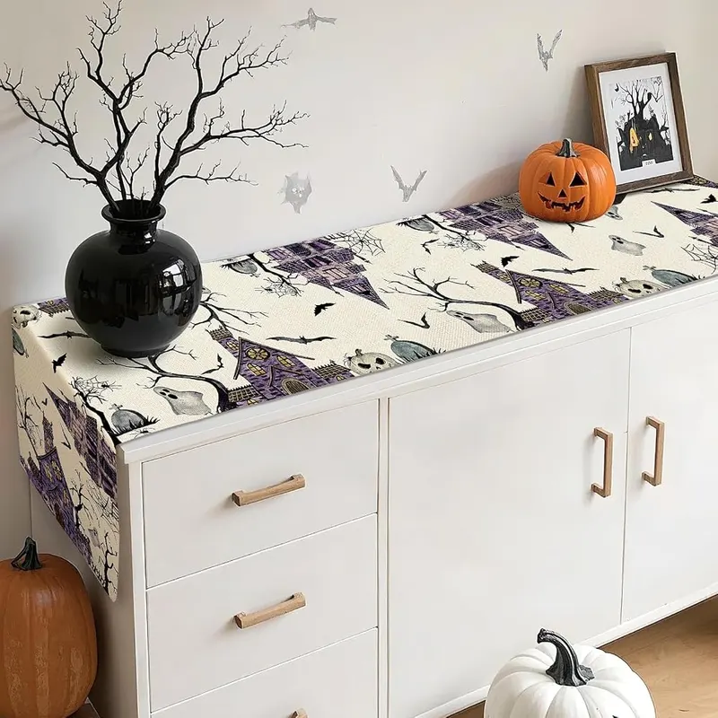 Artscope Purple Spooky Haunted House Tree Ghost 13″ x 72″ – Easy Care