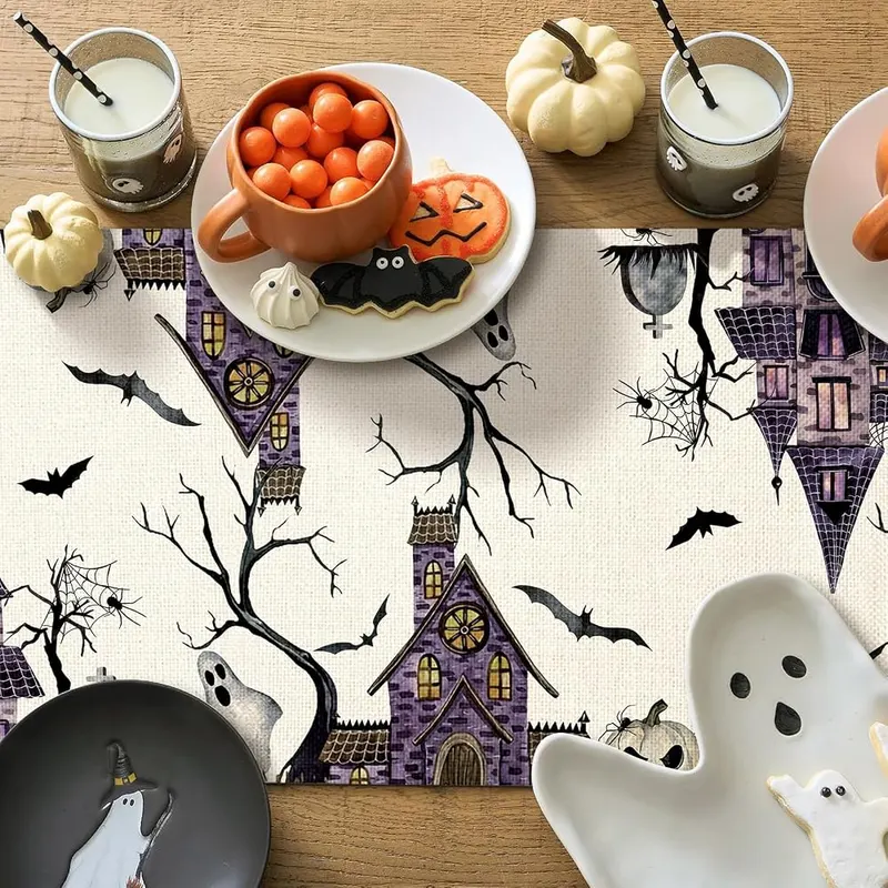 Artscope Purple Spooky Haunted House Tree Ghost 13″ x 72″ – More Home Decor