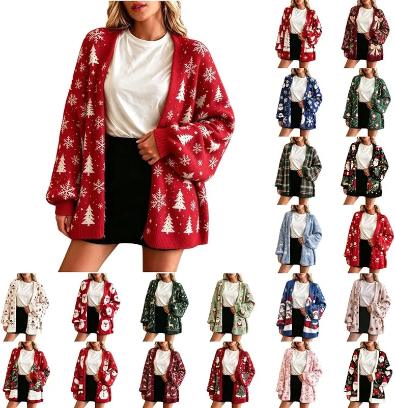 ASFGIMUJ Christmas Cardigan in A01-red