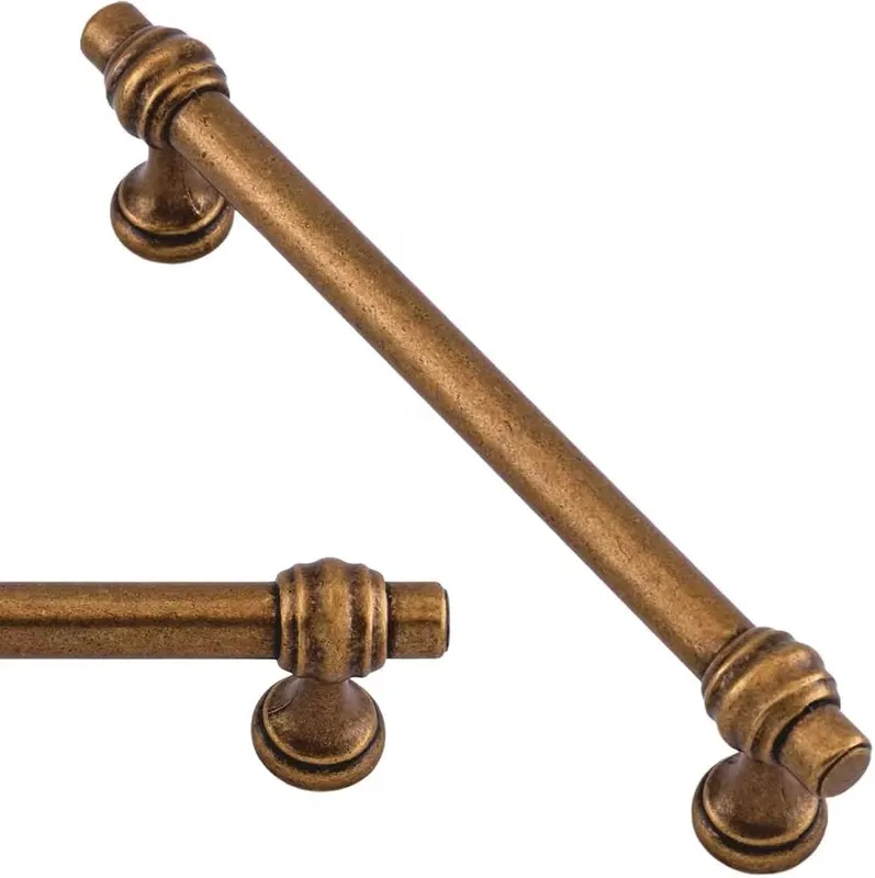 Asimerdeco 10 Pack Antique Brass Cabinet Pulls 5″ Hole Center in Antique Brass