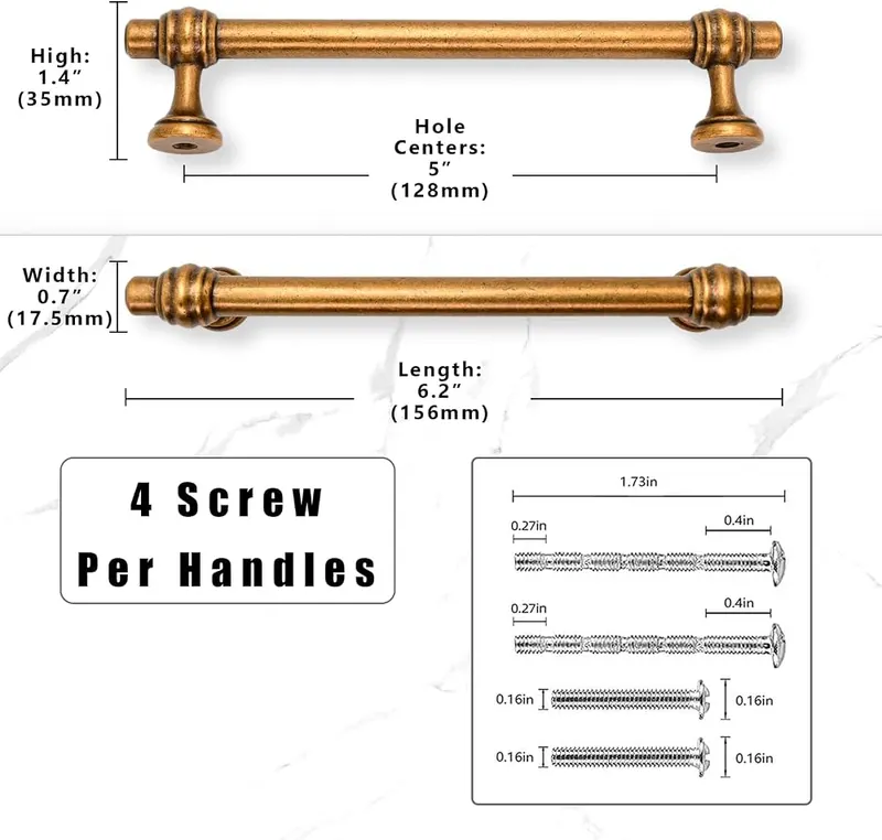 Asimerdeco 10 Pack Antique Brass Cabinet Pulls 5″ Hole Center – product photo 2 of 6