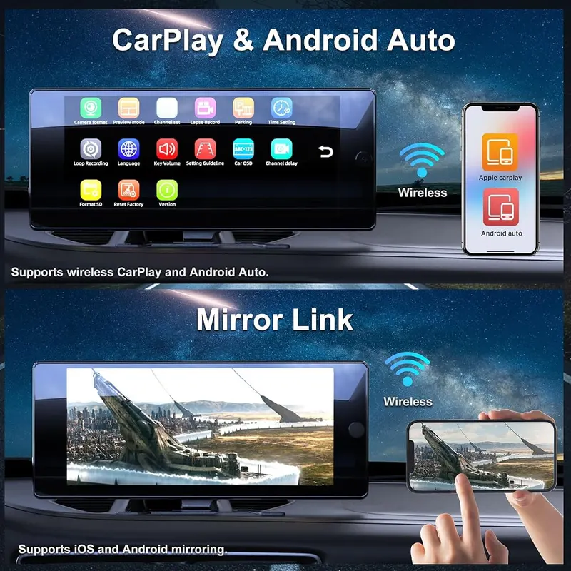 ASLONG 10.36″ HD Touchscreen CarPlay 4K 4CH – Online Maps and Real-Time GPS