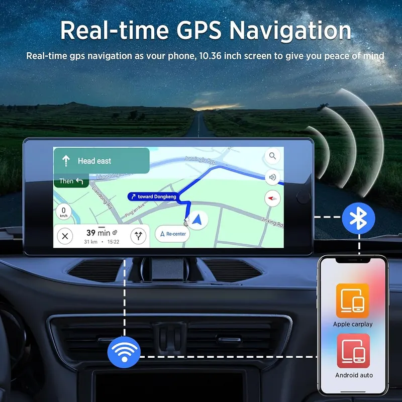 ASLONG 10.36″ HD Touchscreen CarPlay 4K 4CH – 4 channel waterproof cameras & Super Night Vision & Wide View Angle
