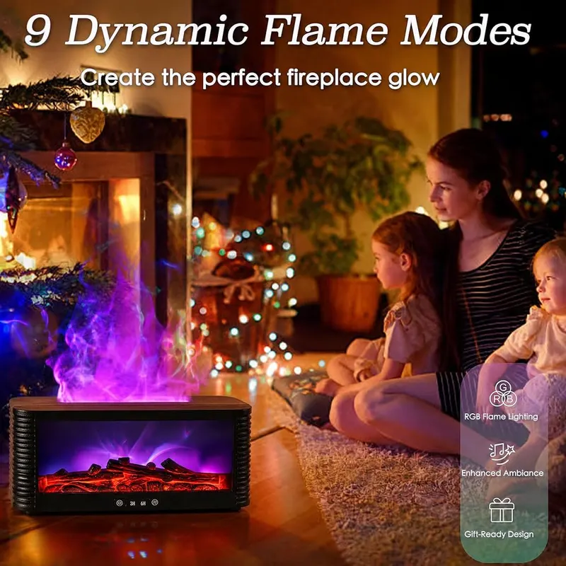 Astrelia Fireplace Essential Oil Diffuser – 9-Color Fireplace Flame Ambiance – Designed with 9