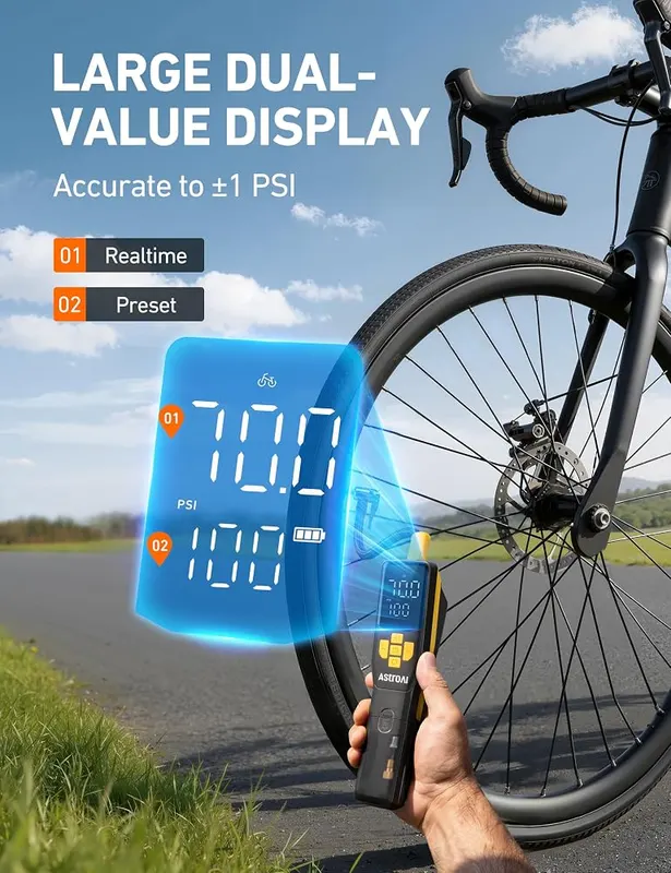 AstroAI 150PSI Electric Bike Pump – LCD Display & Auto Shut-Off