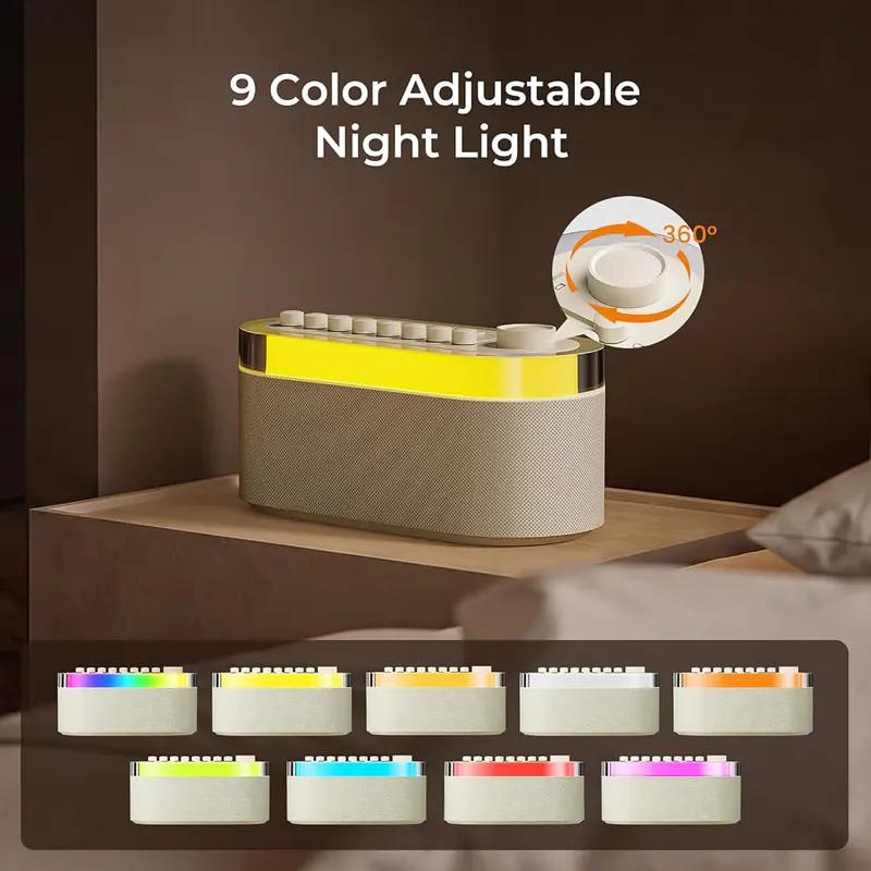 Asxill 3-in-1 Bluetooth Speaker White Noise Machine – Features nine color led lighting options