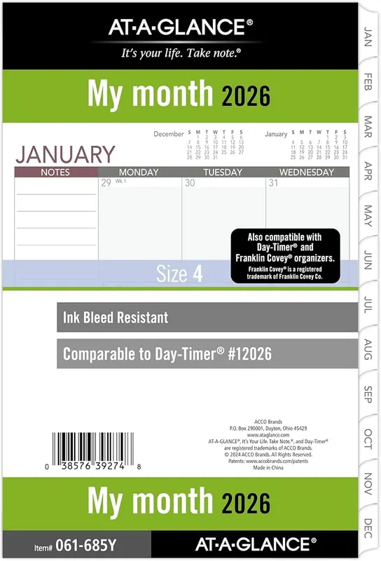 AT-A-GLANCE 2026 Planner Refill 061-685Y-26 in White