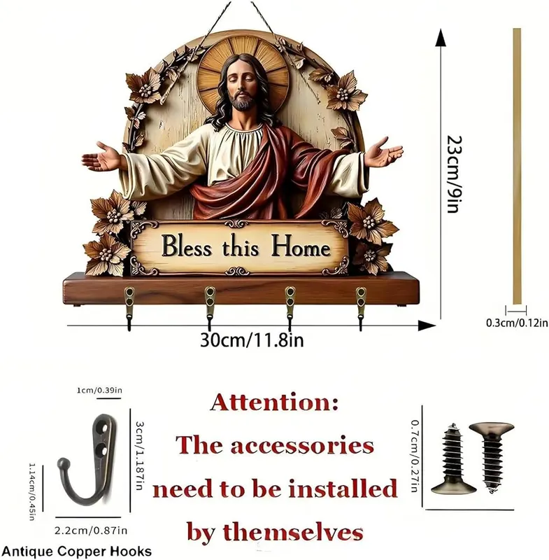Aufmer 2D Flat Jesus Key Holder Wall – Festive holiday wall decor design