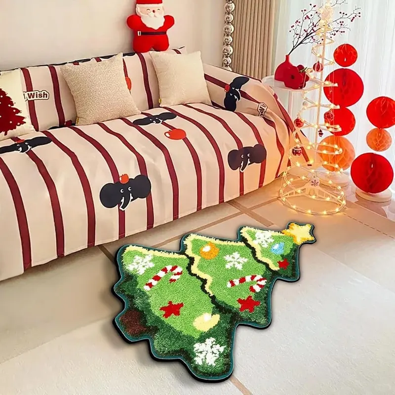 Aufmer Christmas Tree Shaped Bathroom Rug Bath – Versatile placement around the home