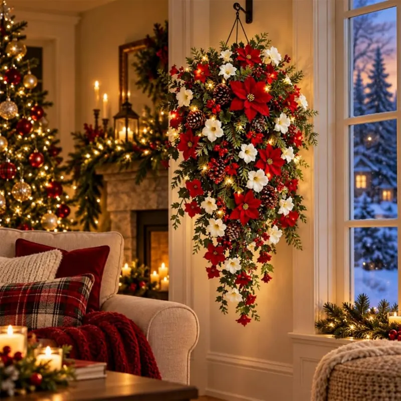 Aufmer Faux Flower & Pine Cones Cascading in Multicolor