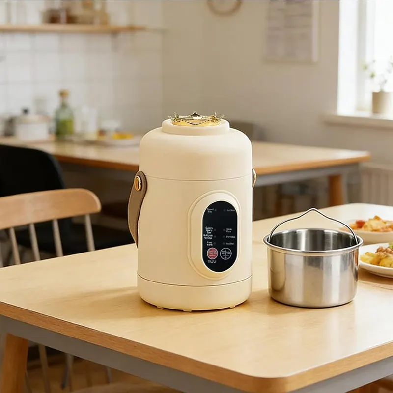 Aufmer Mini Electric Cooking Pot Portable Stainless in white