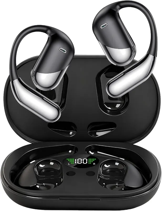 Aurotlu Open Ear Clip Wireless Earbuds Bone in dark black