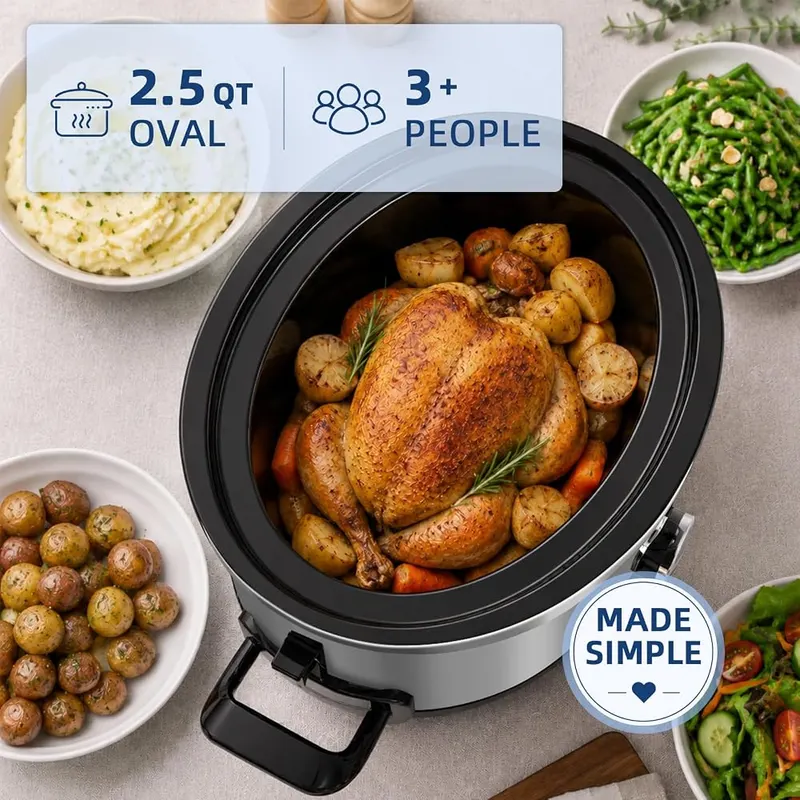 AURYAO 2.5 Quart Small Slow Cooker – Compact 2.5-quart capacity