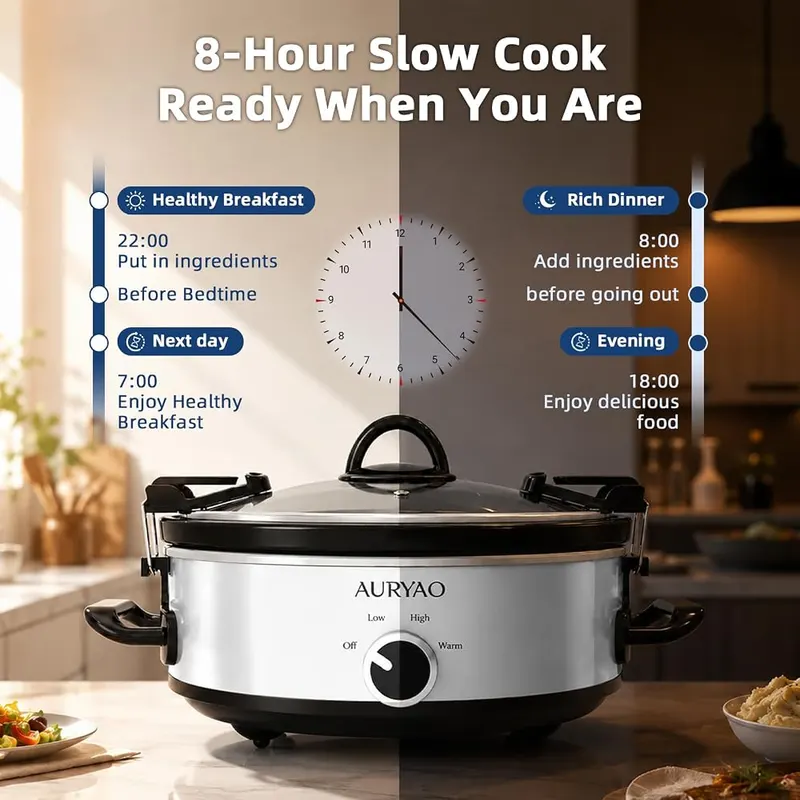 AURYAO 2.5 Quart Small Slow Cooker – Locking lid clips for transport
