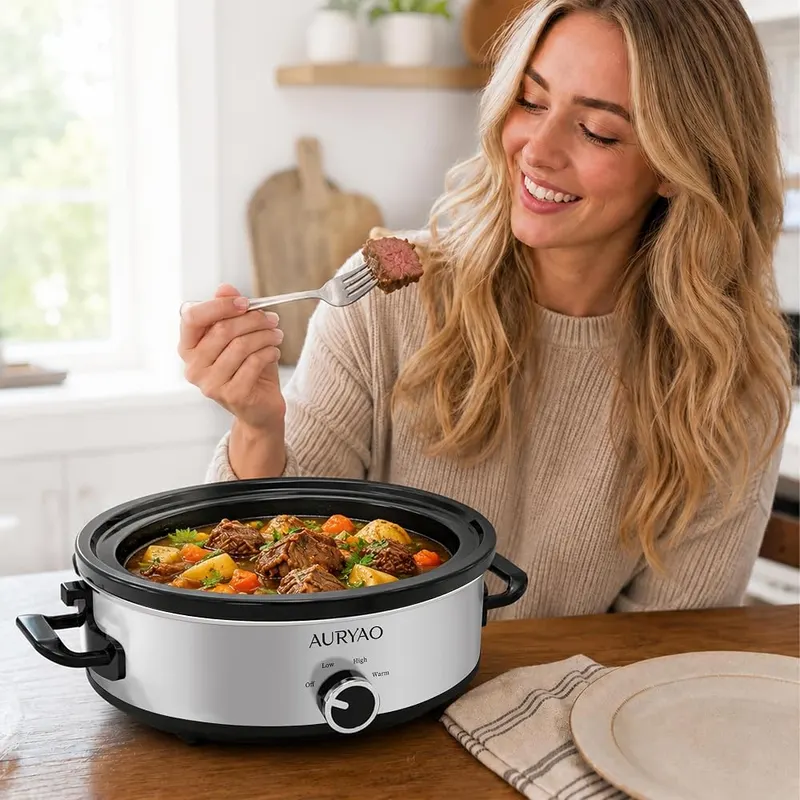 AURYAO 2.5 Quart Small Slow Cooker – Removable stoneware crock