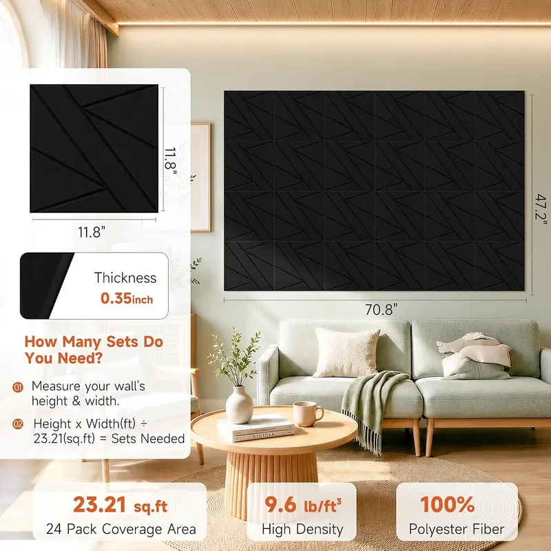 AUTORIFIC 24 Pack Acoustic Panels 3D – High-Density Sound Absorption