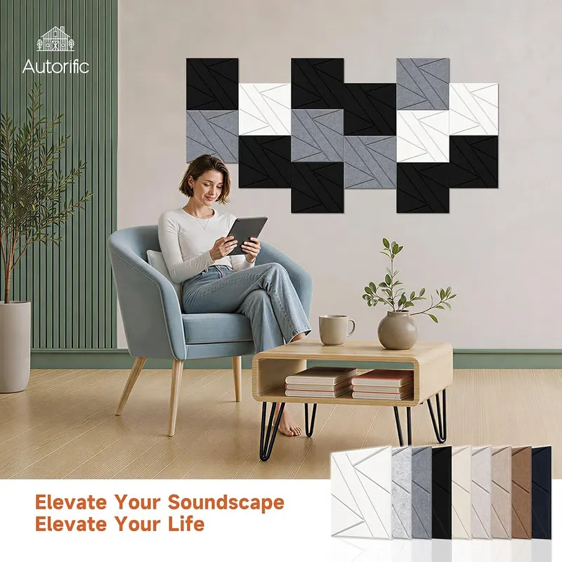 AUTORIFIC 24 Pack Acoustic Panels 3D – 3D Geometric-Textured Design