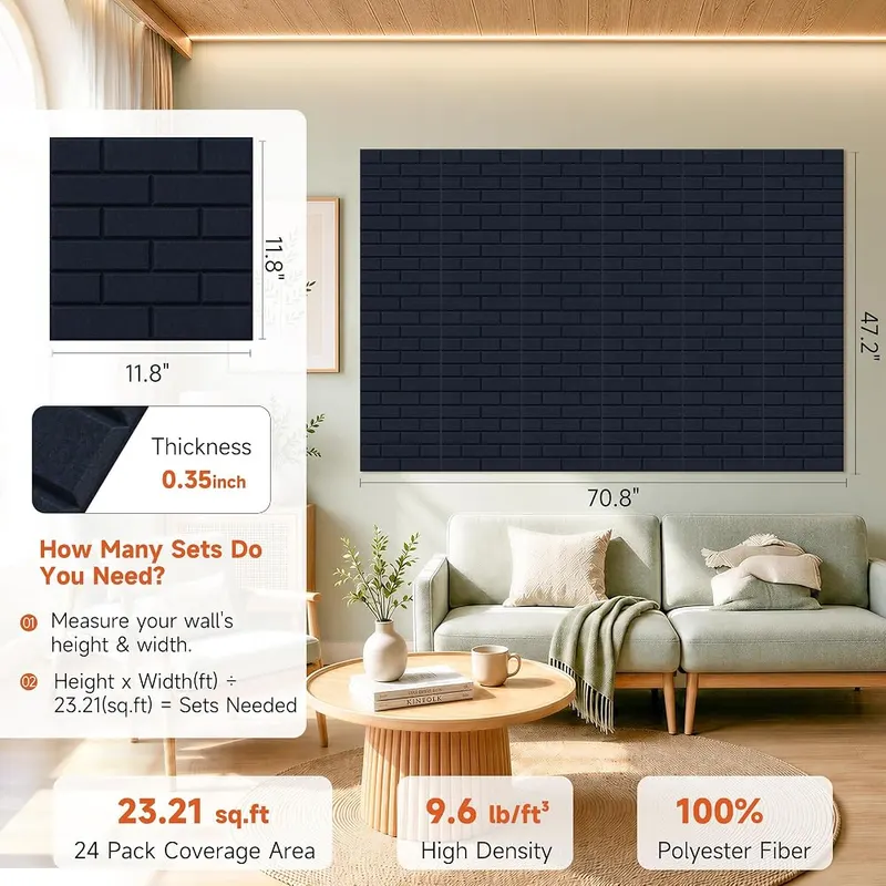 AUTORIFIC Self Adhesive Acoustic Panels Navy Blue – High density polyester fiber material