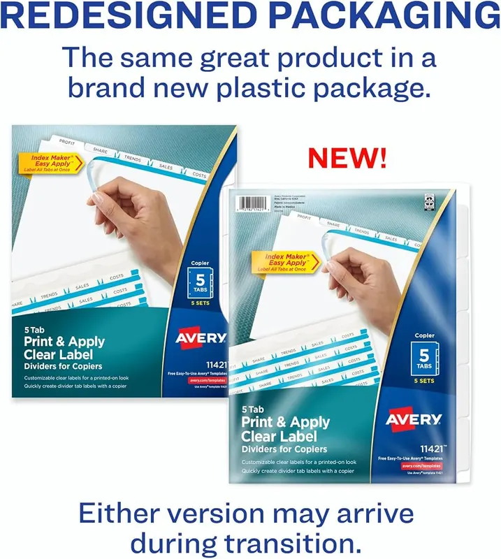 Avery® Index Maker® Clear Label Dividers 5-Tab – Create tab titles for 5-tab dividers without