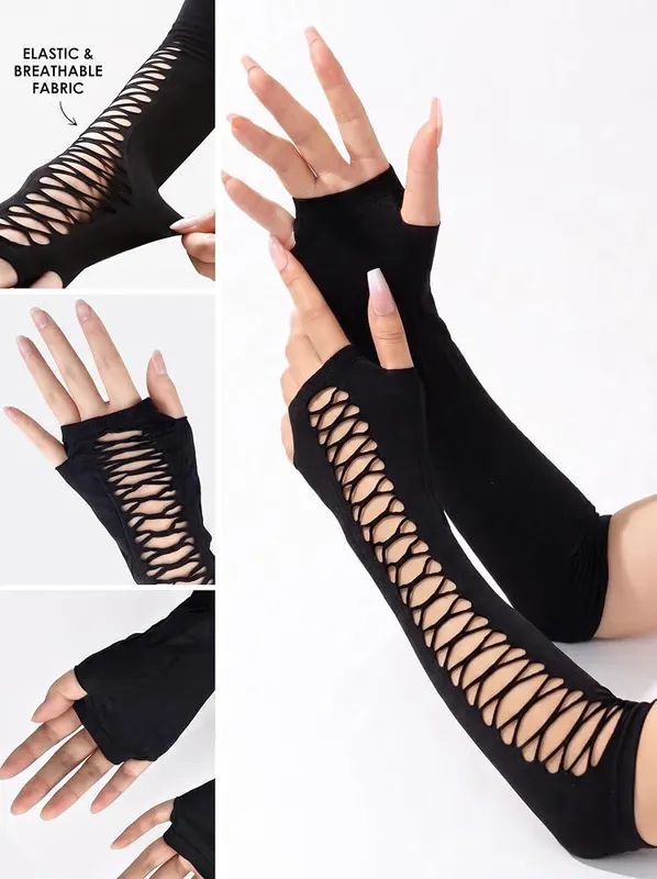 Avidlove Long Black Fishnet Gloves – Functional open fingertip design