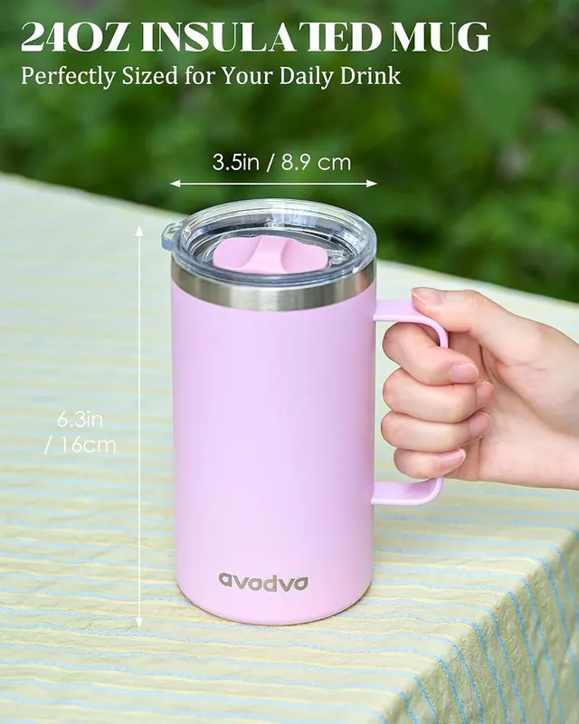 avodvo 24oz Insulated Coffee Mug Pink – Keeps Drinks Hot & Cold