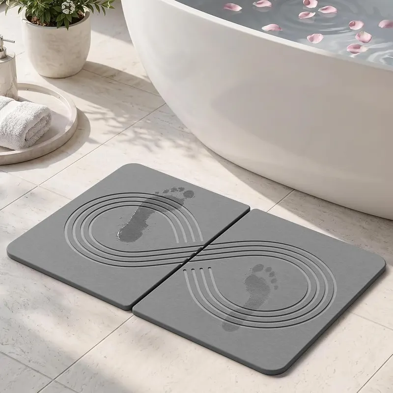 AWW Foldable Stone Bath Mat in Grey