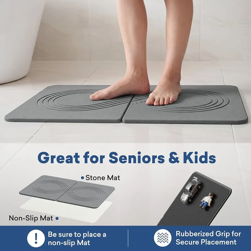 AWW Foldable Stone Bath Mat – Quick-dry diatomaceous surface