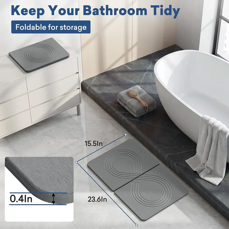 AWW Foldable Stone Bath Mat – Doubles as dish drying mat