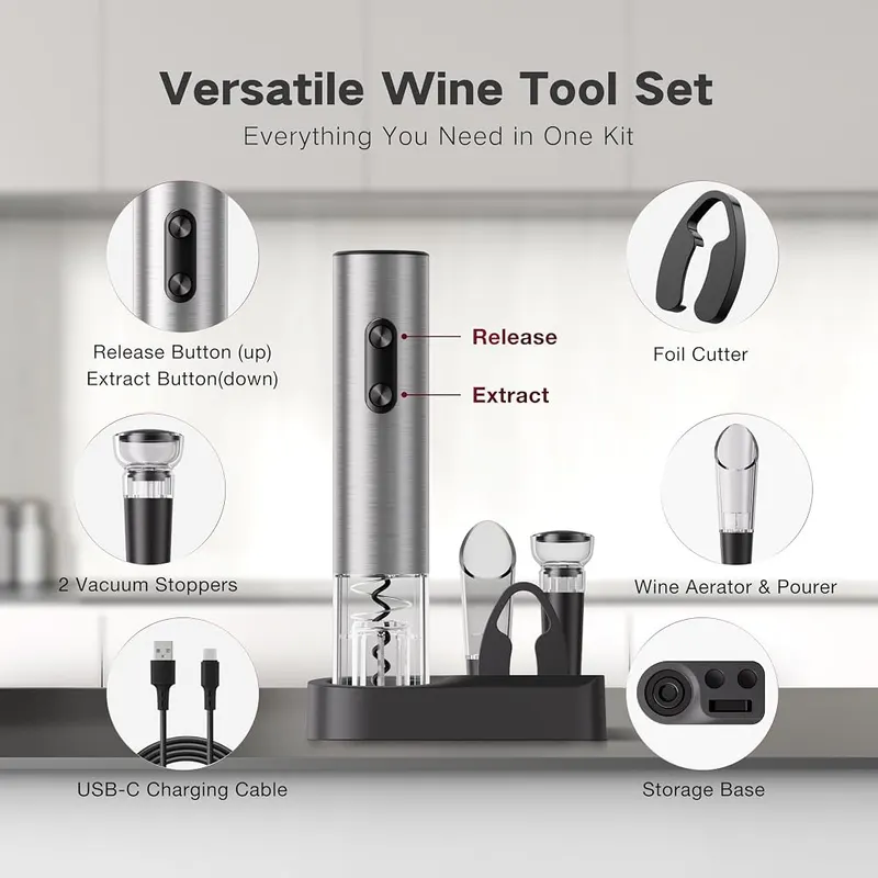 BABONIR Electric Wine Opener Rechargeable – Up to 80 bottles per charge