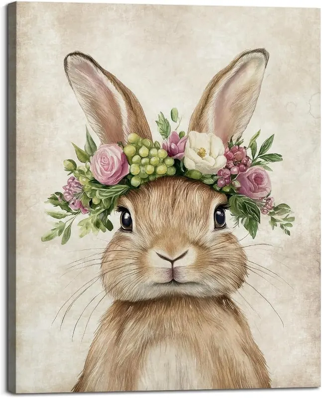 Baby Plum Rustic Rabbit Wall Art Canvas