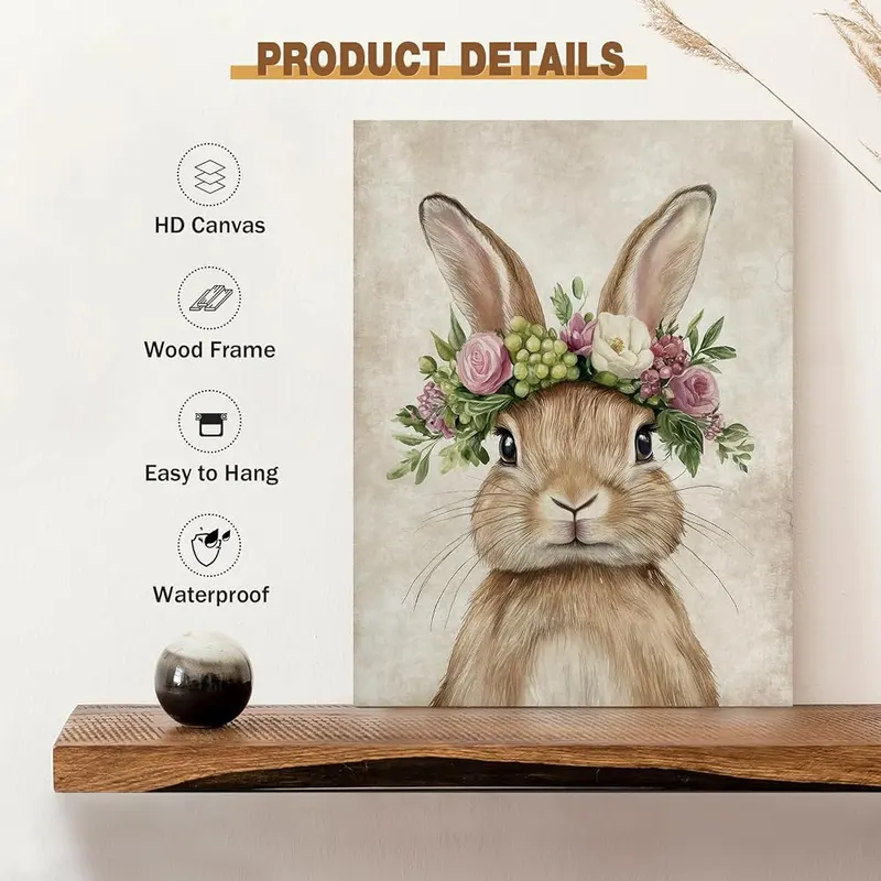 Baby Plum Rustic Rabbit Wall Art Canvas – Dimensions