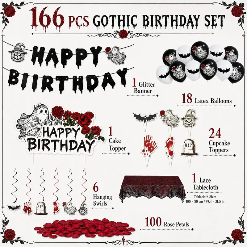Bafeil 166PCS Halloween Birthday Goth Spooky Decorations – Comprehensive 166 piece party set