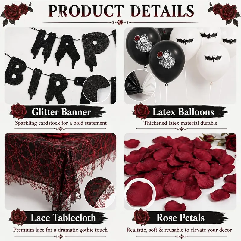 Bafeil 166PCS Halloween Birthday Goth Spooky Decorations – Goth and spooky theme styling