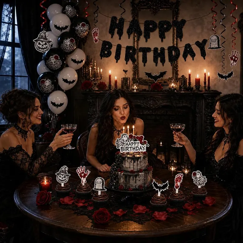 Bafeil 166PCS Halloween Birthday Goth Spooky Decorations – Durable cardstock and latex materials