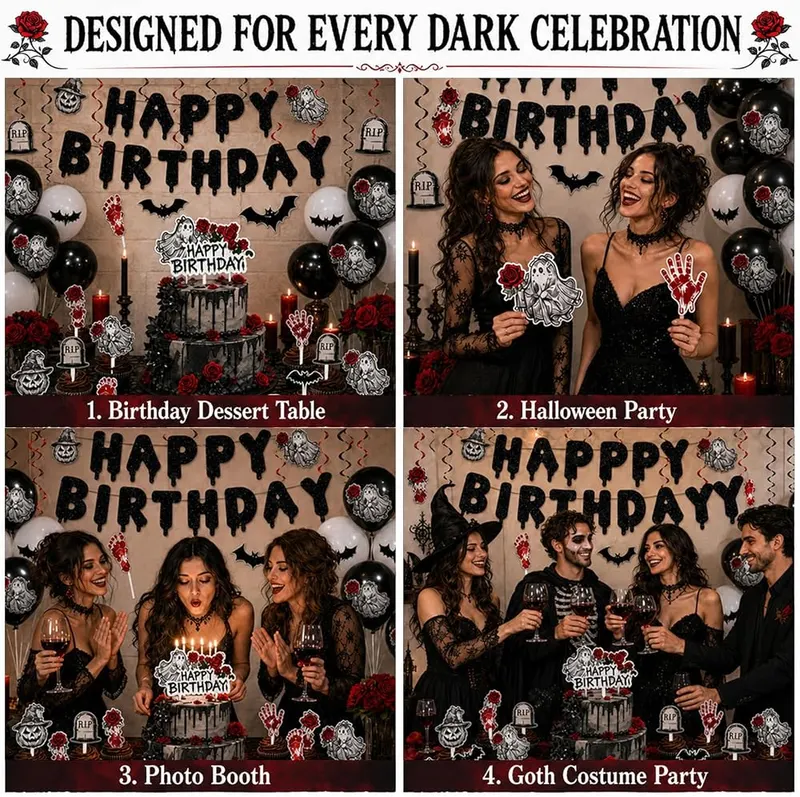 Bafeil 166PCS Halloween Birthday Goth Spooky Decorations – Ideal for themed birthdays
